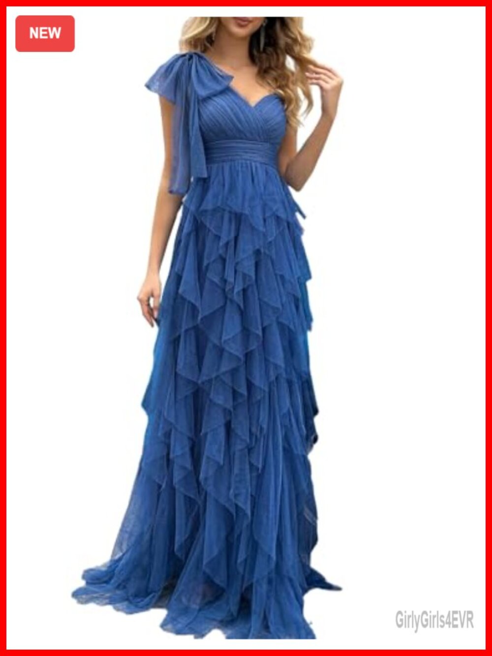 Maxi Formal Evening Gown One Shoulder Chiffon Mesh Bow Side Slit Prom